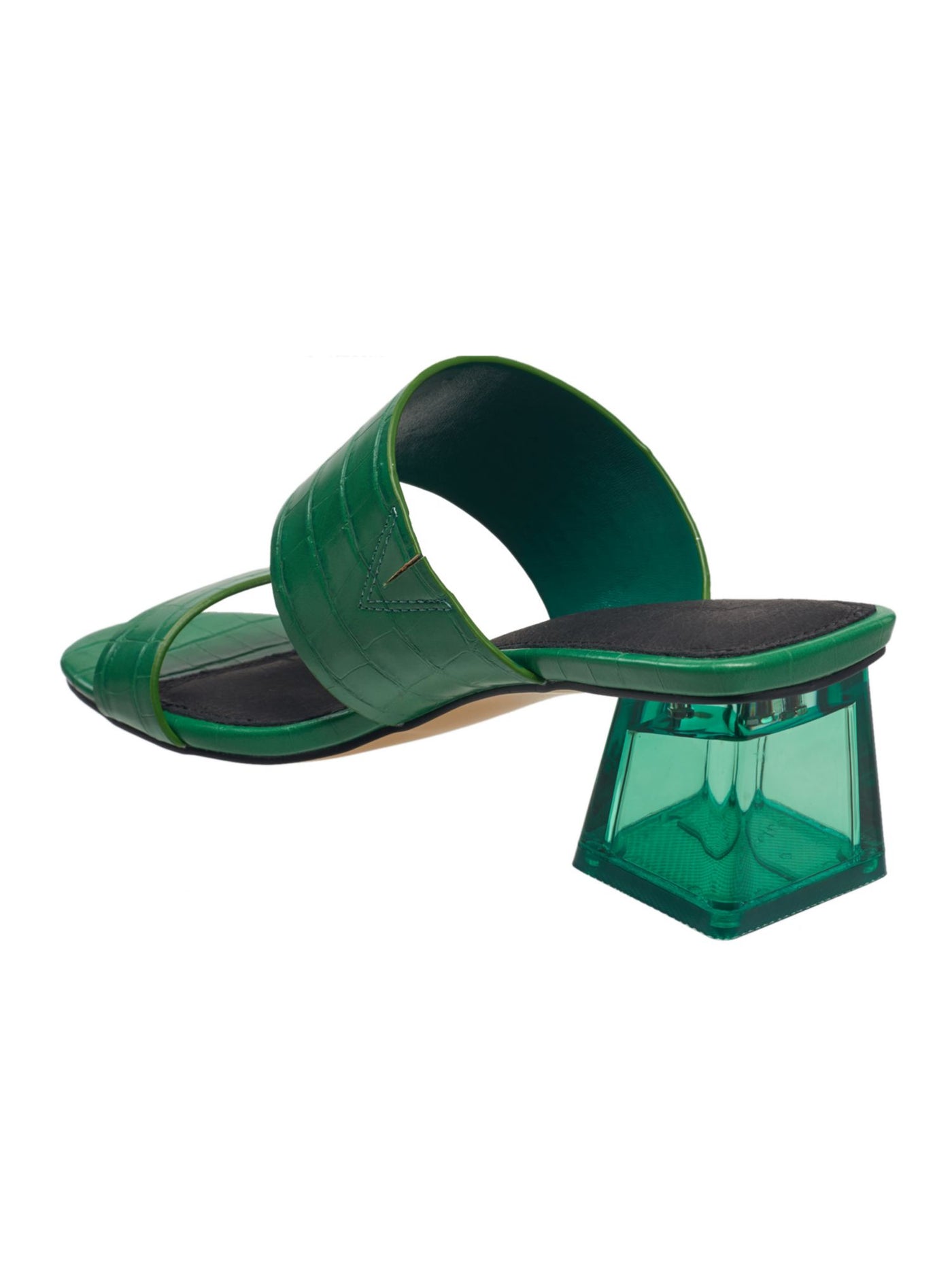 FRENCH CONNECTION Womens Green Solid Croc Clear Heel Goring Cushioned Round Toe Block Heel Slip On Dress Heeled Sandal 9.5