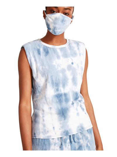 MADDEN Womens Blue Tie Dye Sleeveless Crew Neck Top M