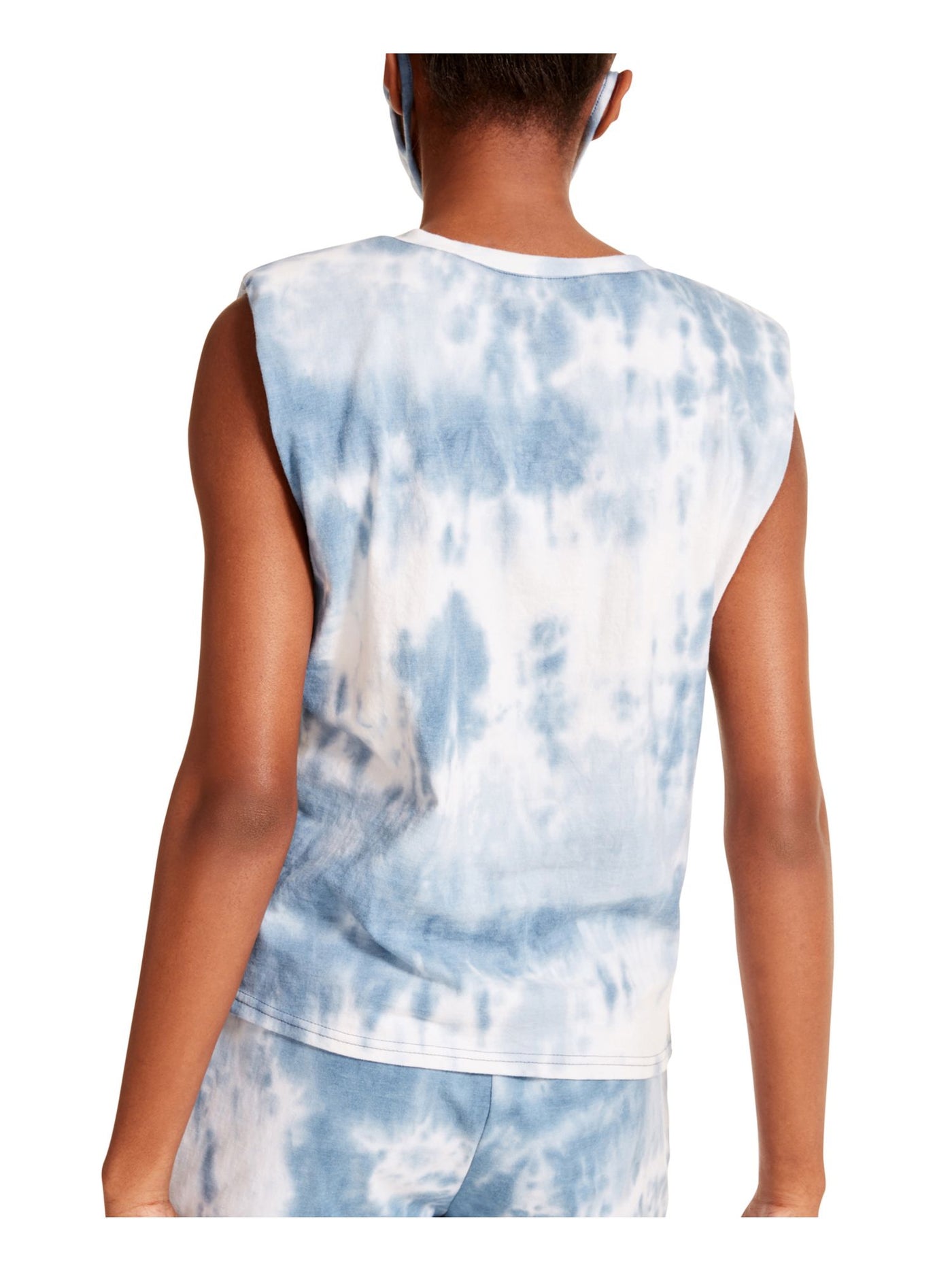 MADDEN Womens Blue Tie Dye Sleeveless Crew Neck Top M