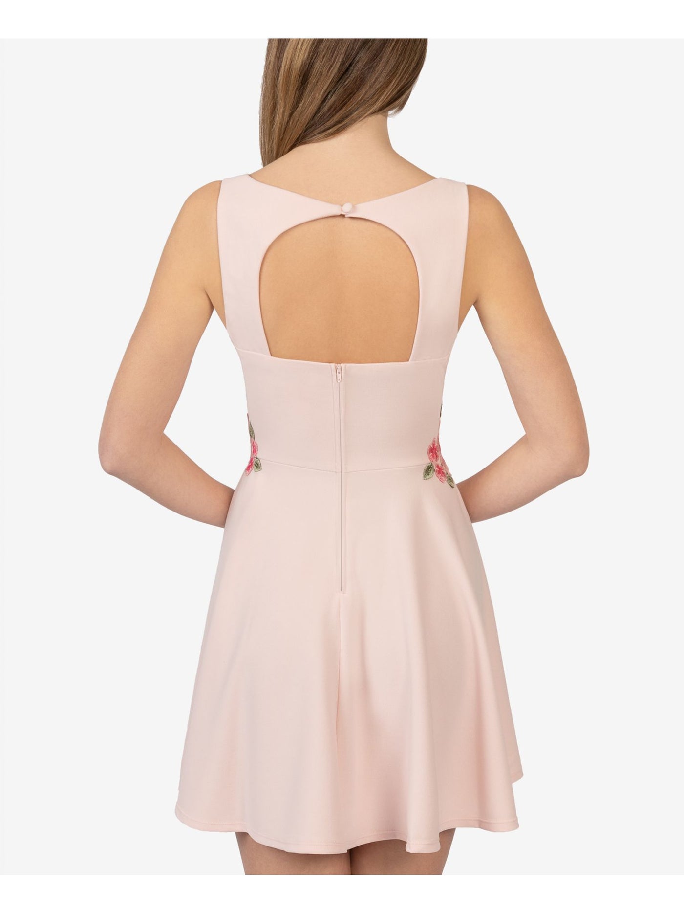 B DARLIN Womens Pink Stretch Zippered Cut Out Button Closure Sleeveless Sweetheart Neckline Mini Party Fit + Flare Dress 5\6