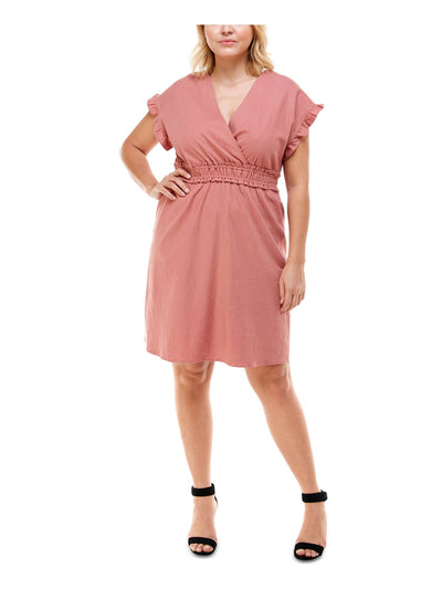 MONTEAU Womens Pink Surplice Neckline Above The Knee A-Line Dress Plus 2X