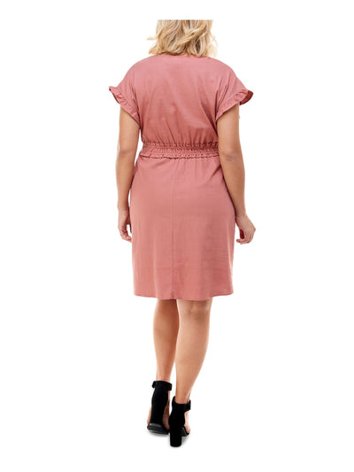 MONTEAU Womens Pink Surplice Neckline Above The Knee A-Line Dress Plus 3X