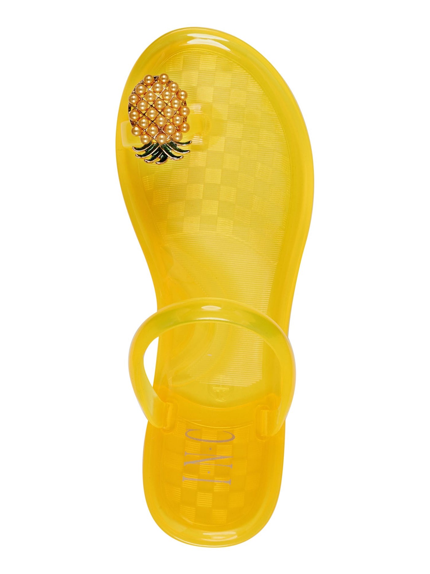 INC Womens Yellow Jelly Toe Ring Pineapple Detail Embellished Strappy Loren Round Toe Slip On Sandals Shoes 7 M