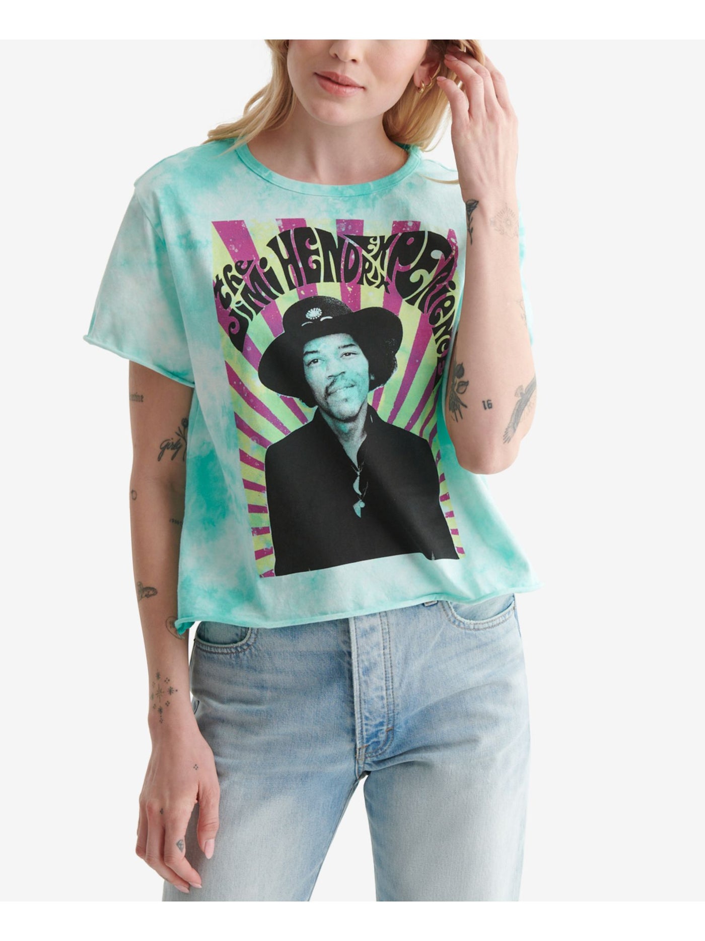 LUCKY BRAND Womens Turquoise Graphic Short Sleeve Crew Neck T-Shirt S