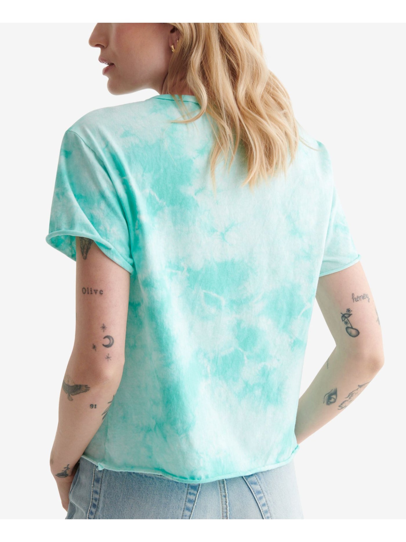 LUCKY BRAND Womens Turquoise Graphic Short Sleeve Crew Neck T-Shirt S