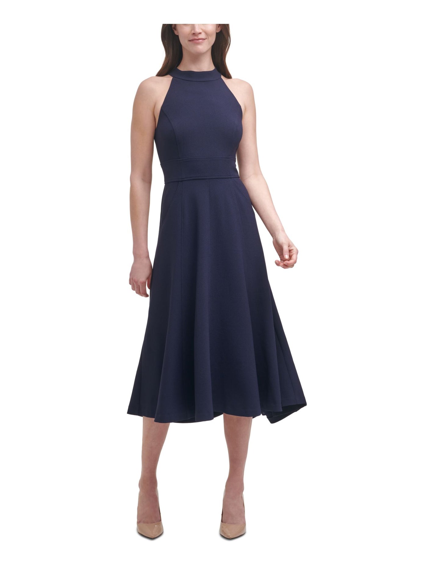 HARPER ROSE Womens Navy Pocketed Halter Midi Evening Fit + Flare Dress 2