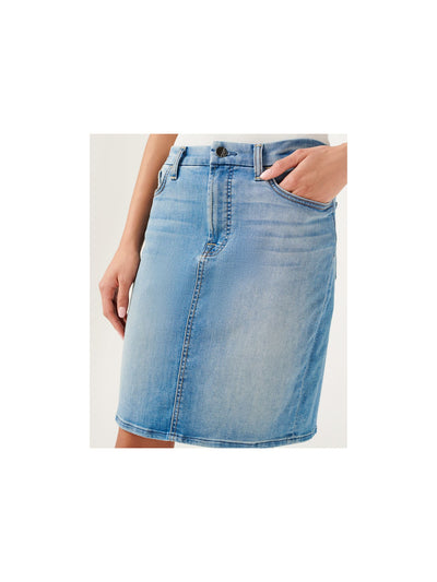 7 FOR ALL MANKIND Womens Blue Denim Zippered Pocketed Tummy Control Above The Knee Pencil Skirt 18