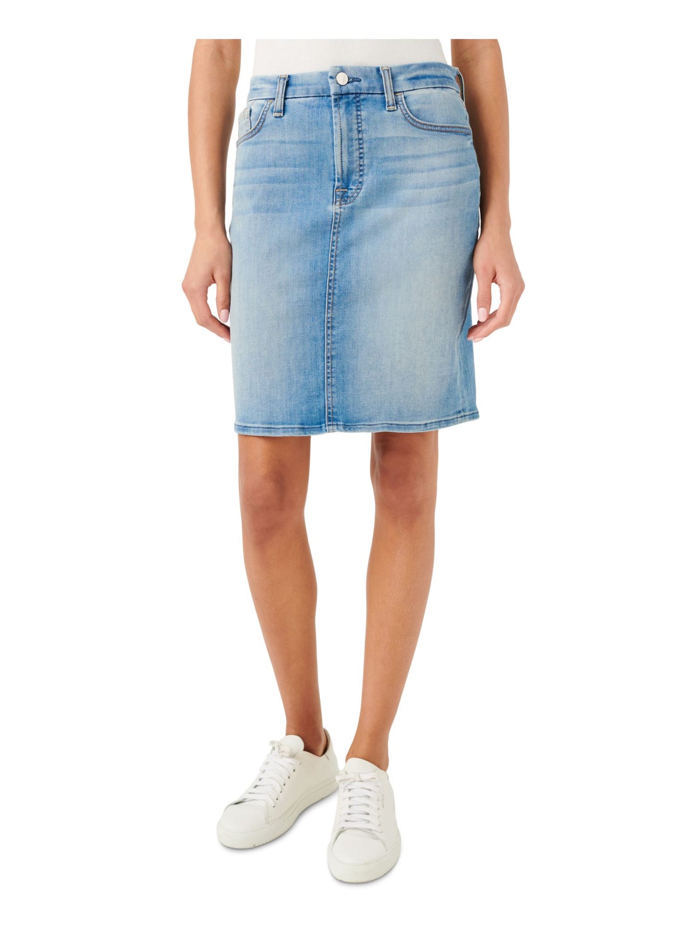 7 FOR ALL MANKIND Womens Blue Denim Zippered Pocketed Tummy Control Above The Knee Pencil Skirt 18