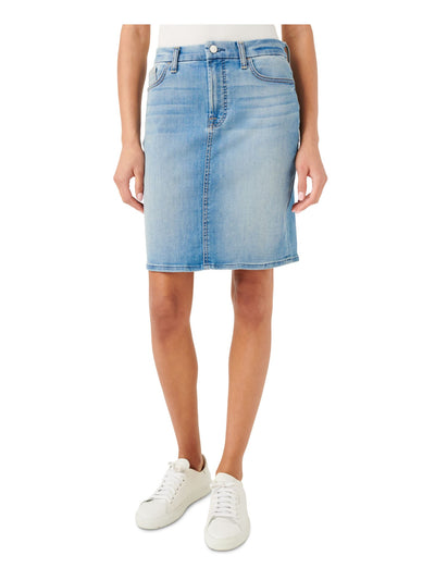 7 FOR ALL MANKIND Womens Blue Denim Zippered Pocketed Tummy Control Above The Knee Pencil Skirt 18