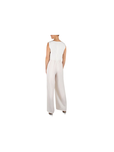 JULIA JORDAN Womens Ivory Zippered Twist Front O-ring Detail Sleeveless V Neck Party Wide Leg Jumpsuit 8