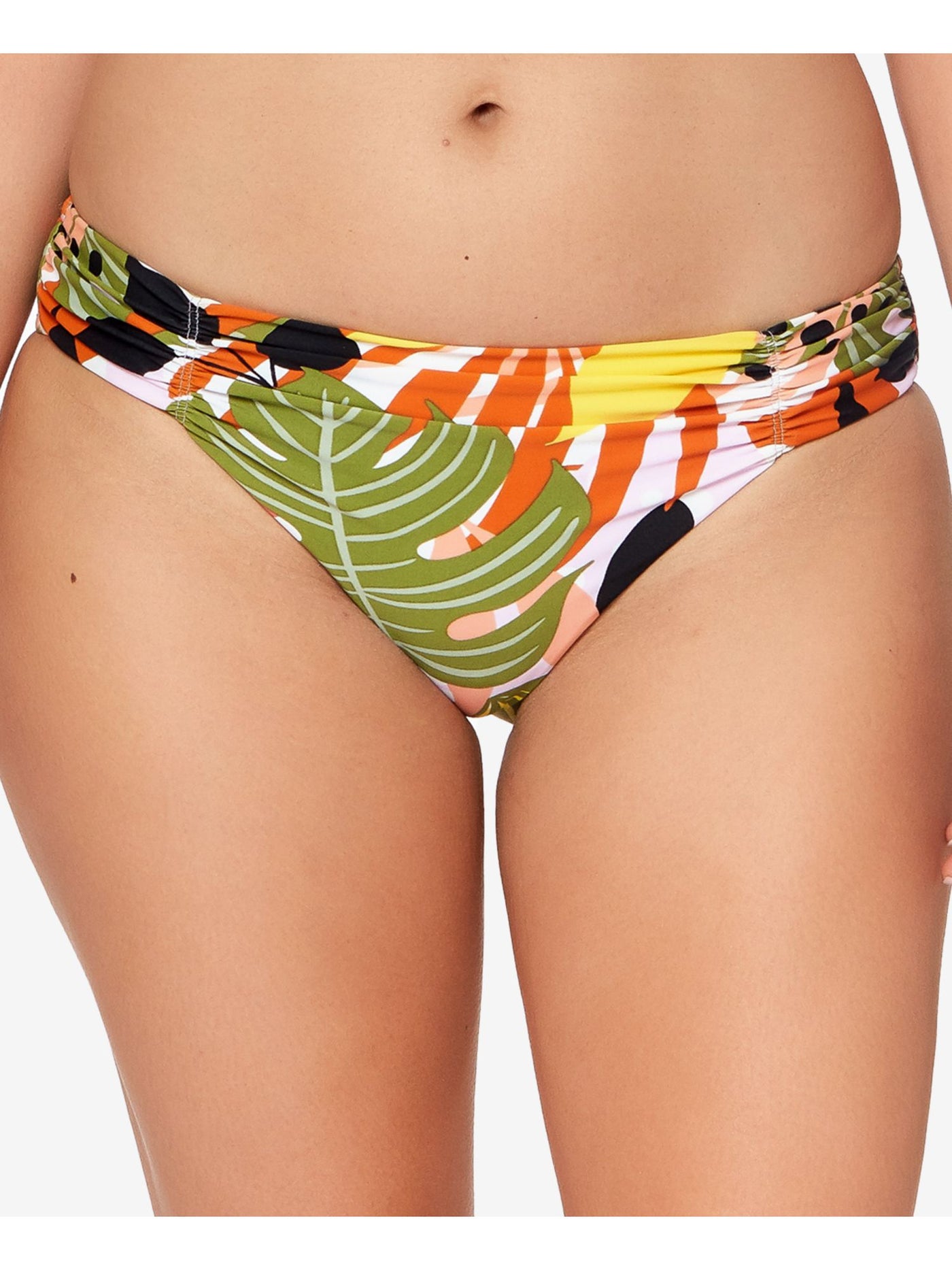 BAR III Women's Multi Color Tropical Print Stretch Ruched Lined Full Coverage Bikini Swimsuit Bottom XS