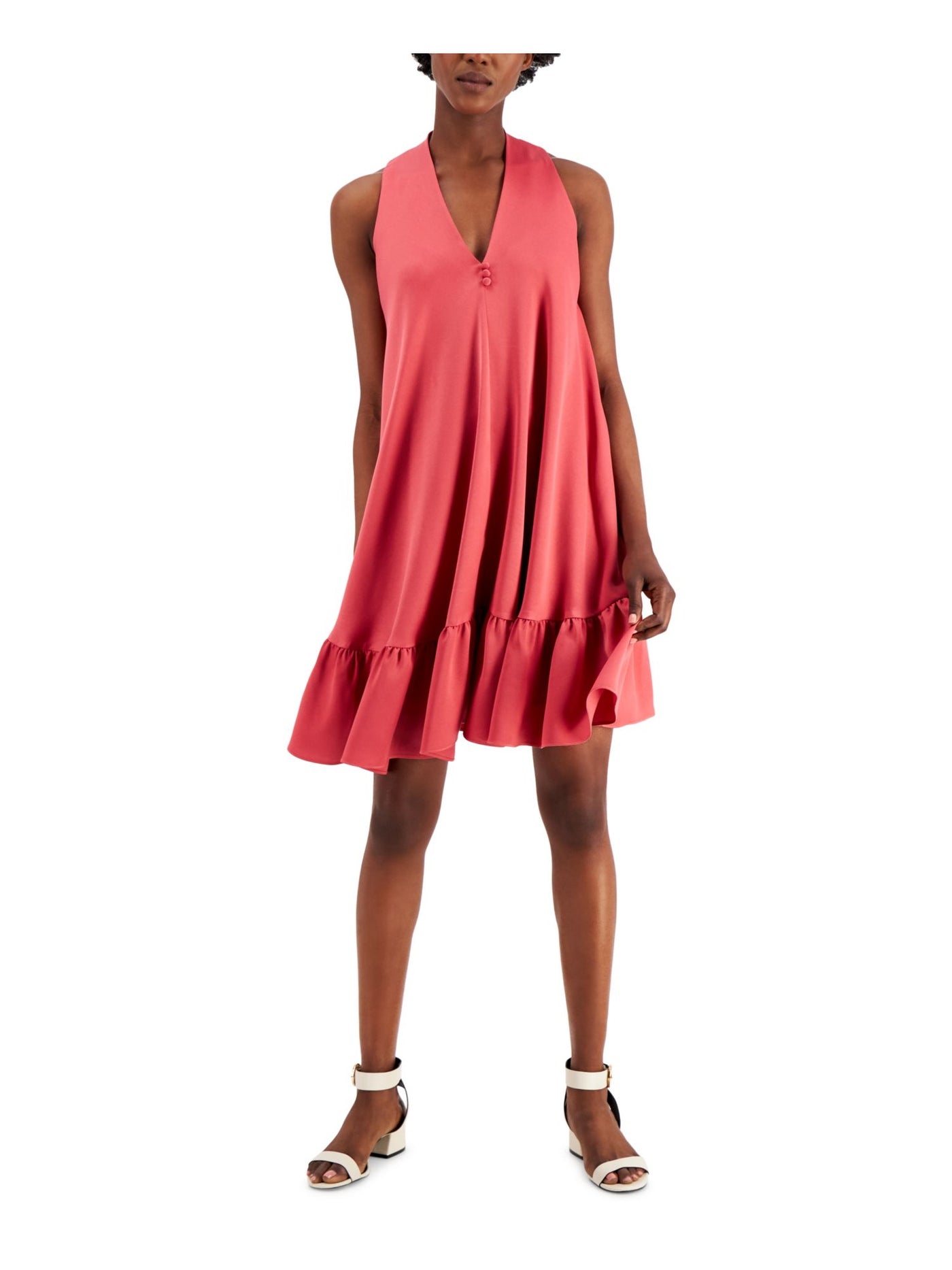 TAYLOR Womens Pink V Neck Short Party Trapeze Dress 2