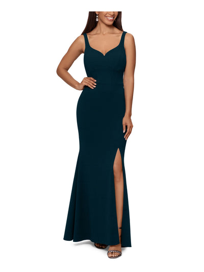 XSCAPE Womens Green Stretch Zippered Slitted Lined Adjustable Straps Sleeveless Sweetheart Neckline Full-Length Formal Gown Dress 12