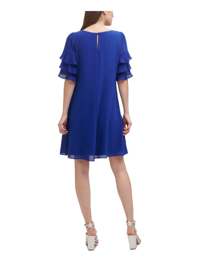 DKNY Womens Blue Flutter Sleeve Scoop Neck Above The Knee Wear To Work Shift Dress 6