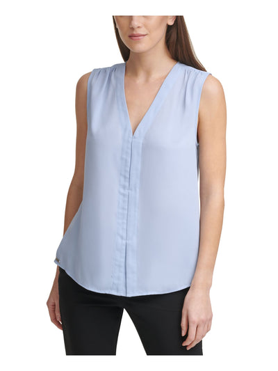 DKNY Womens Blue Pleated Sleeveless V Neck Wear To Work Top XS