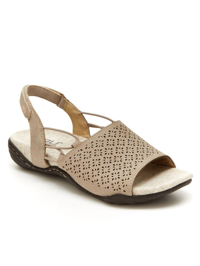 JEAN SHOP Womens Beige Perforated All Terra Traction Adjustable Strap Cushioned Pixie Vegan Round Toe Sandals Shoes 9.5 M