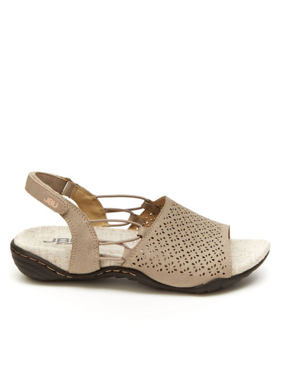JEAN SHOP Womens Beige Perforated All Terra Traction Adjustable Strap Cushioned Pixie Vegan Round Toe Sandals Shoes 9.5 M