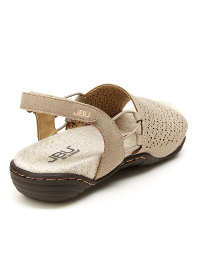 JEAN SHOP Womens Beige Perforated All Terra Traction Adjustable Strap Cushioned Pixie Vegan Round Toe Sandals Shoes 9.5 M