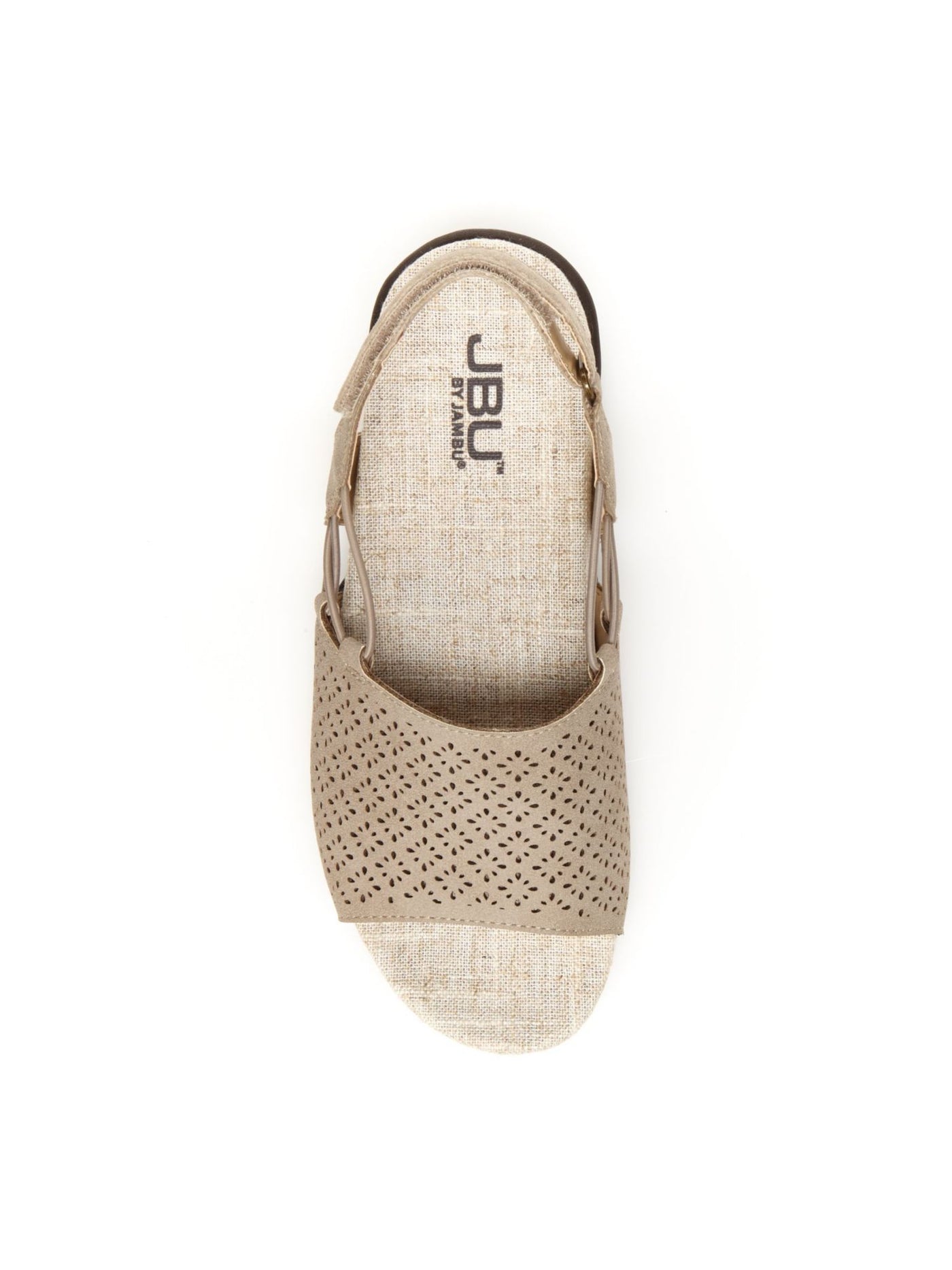 JEAN SHOP Womens Beige Perforated All Terra Traction Adjustable Strap Cushioned Pixie Vegan Round Toe Sandals Shoes M