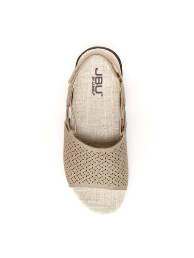 JEAN SHOP Womens Beige Perforated All Terra Traction Adjustable Strap Cushioned Pixie Vegan Round Toe Sandals Shoes M