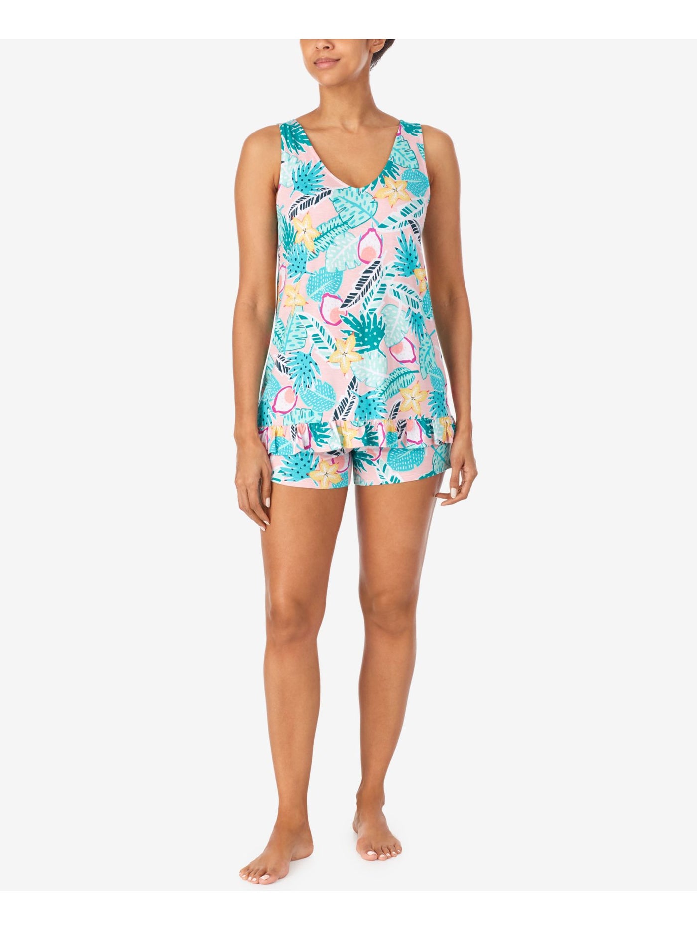 CUDDL DUDS Womens Turquoise Printed Elastic Band Sleeveless Tank Top and Shorts Pajamas S