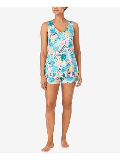 CUDDL DUDS Womens Turquoise Printed Elastic Band Sleeveless Tank Top and Shorts Pajamas S