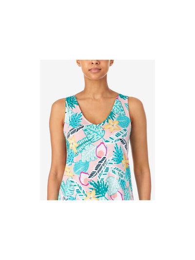 CUDDL DUDS Womens Turquoise Printed Elastic Band Sleeveless Tank Top and Shorts Pajamas S