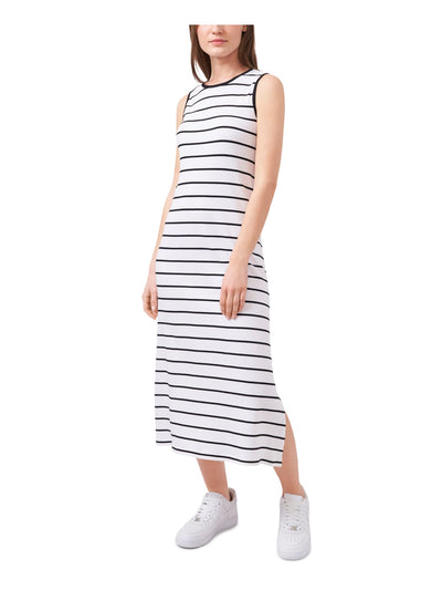 RILEY&RAE Womens White Stretch Ribbed Unlined  Pullover Styling Striped Sleeveless Crew Neck Midi Dress S