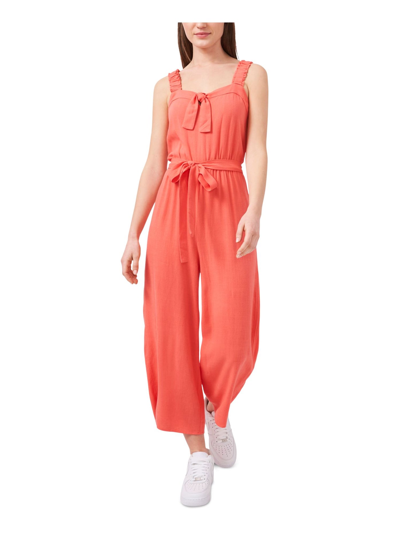 RILEY&RAE Womens Zippered Ruched Tie-belt Sleeveless Sweetheart Neckline Wide Leg Jumpsuit