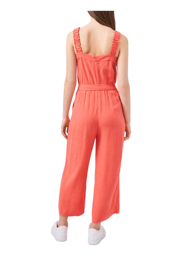 RILEY&RAE Womens Coral Zippered Ruched Tie-belt Sleeveless Sweetheart Neckline Wide Leg Jumpsuit 12