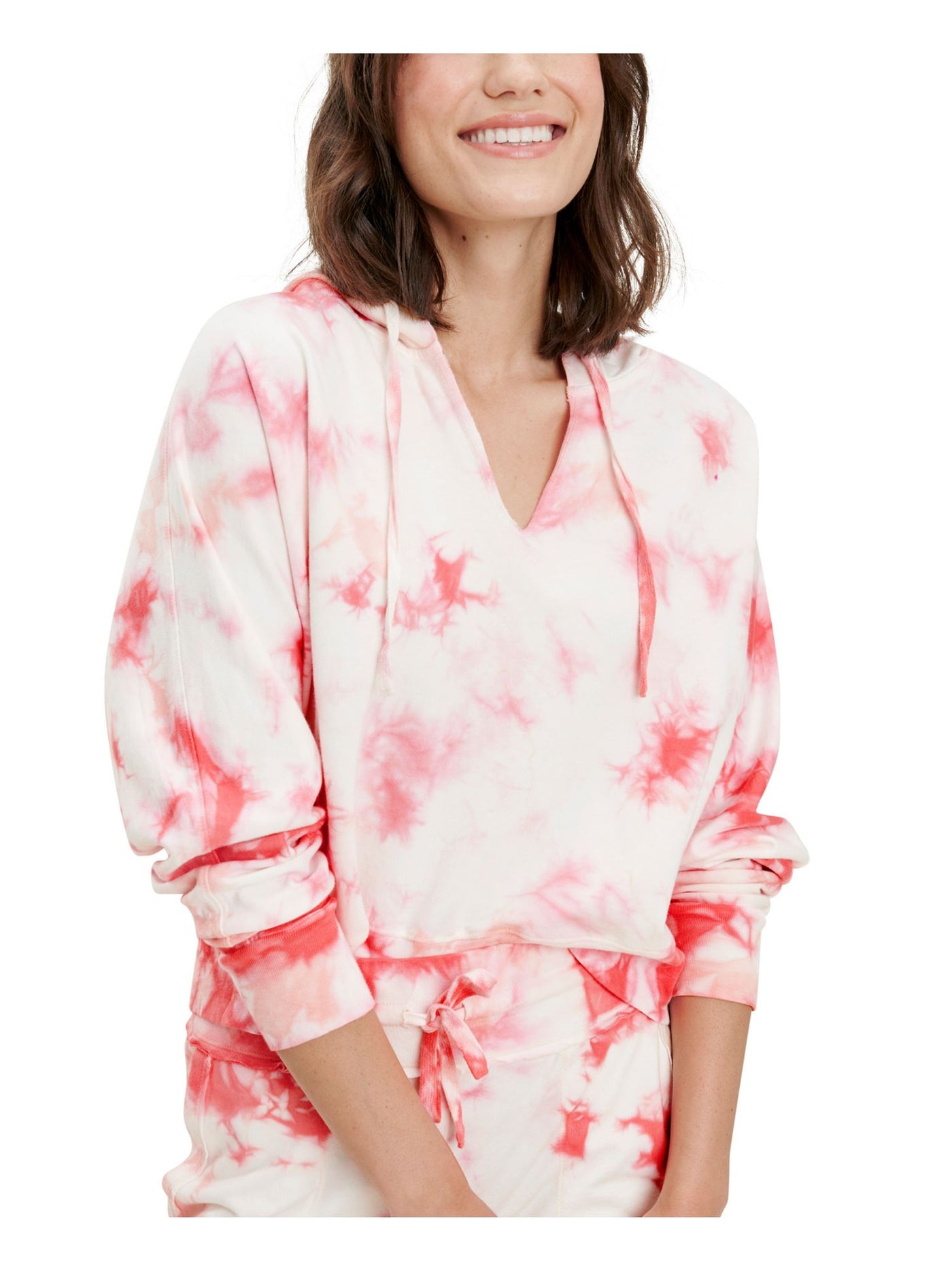 SPLENDID Womens Red Tie Dye V Neck Hoodie Top L