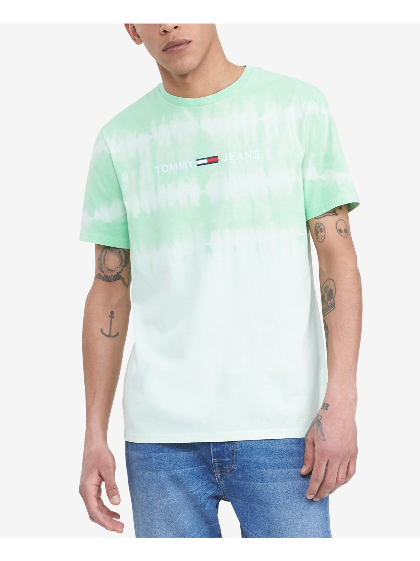 TOMMY JEANS Mens Good Times Green Lightweight, Tie Dye Classic Fit T-Shirt XL