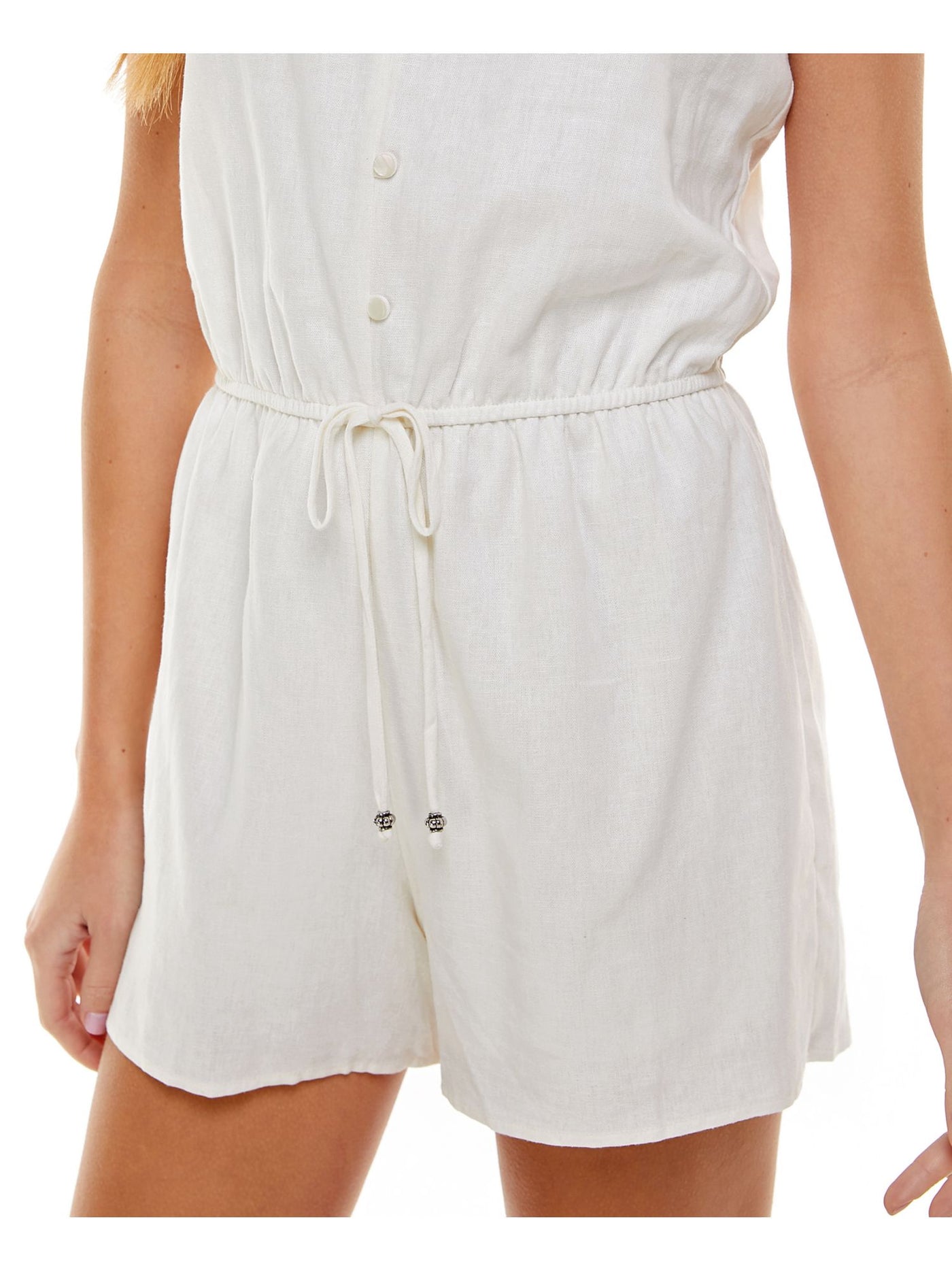 KINGSTON GREY Womens Beige Stretch Scoop Neck Wide Leg Romper XXS