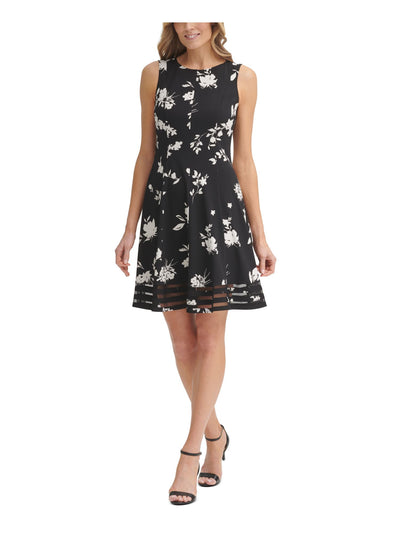 JESSICA HOWARD Womens Black Floral Sleeveless Short Fit + Flare Dress Petites 12P