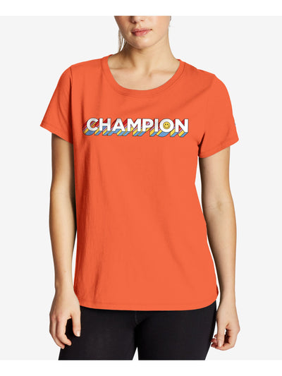 CHAMPION Womens Coral Stretch Ribbed Logo Graphic Short Sleeve Crew Neck T-Shirt XS