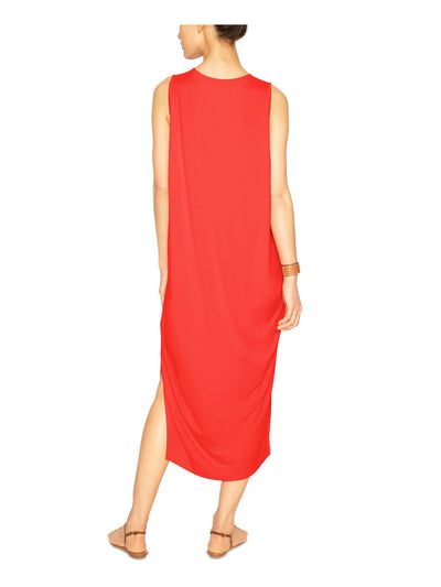 B NEW YORK Womens Red Stretch Sleeveless Crew Neck Midi Dress XL