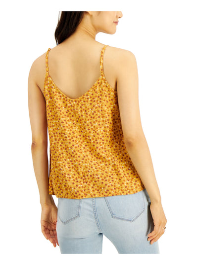 HIPPIE ROSE Womens Gold Floral Spaghetti Strap V Neck Cami Top XS