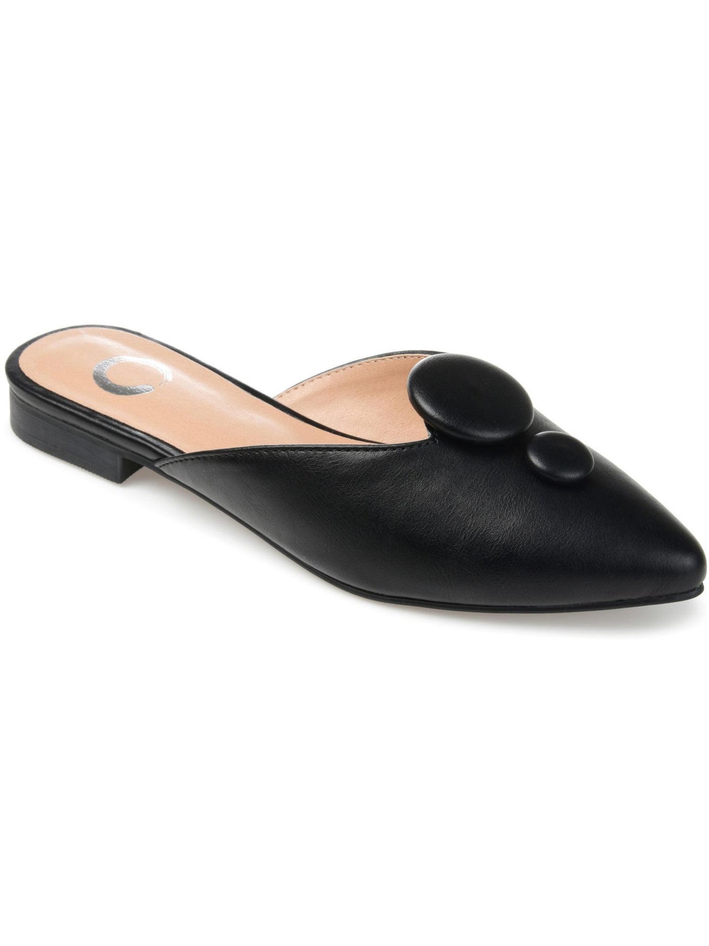 JOURNEE COLLECTION Womens Black V- Button Accent Cushioned Mallorie Button Pointed Toe Slip On Dress Mules 7 M