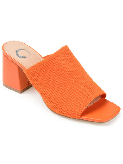 JOURNEE COLLECTION Womens Orange Ribbed Padded Lorenna Square Toe Block Heel Slip On Heeled Sandal 9