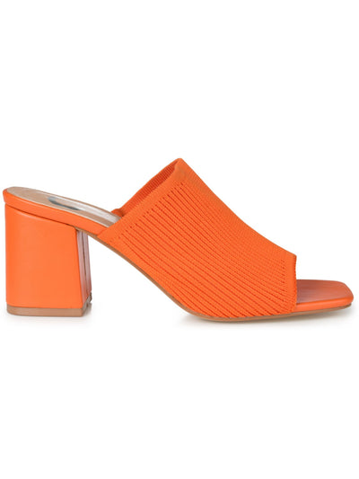 JOURNEE COLLECTION Womens Orange Ribbed Padded Lorenna Square Toe Block Heel Slip On Heeled Sandal 9