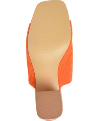 JOURNEE COLLECTION Womens Orange Ribbed Padded Lorenna Square Toe Block Heel Slip On Heeled