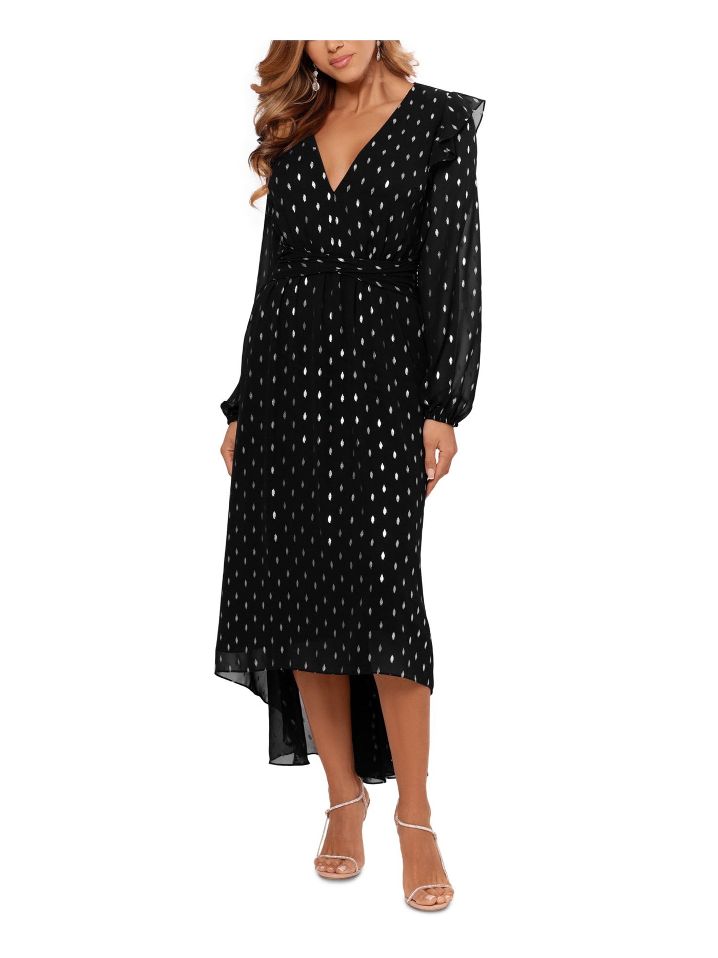 BETSY & ADAM Womens Black Long Sleeve V Neck Party Hi-Lo Dress 10