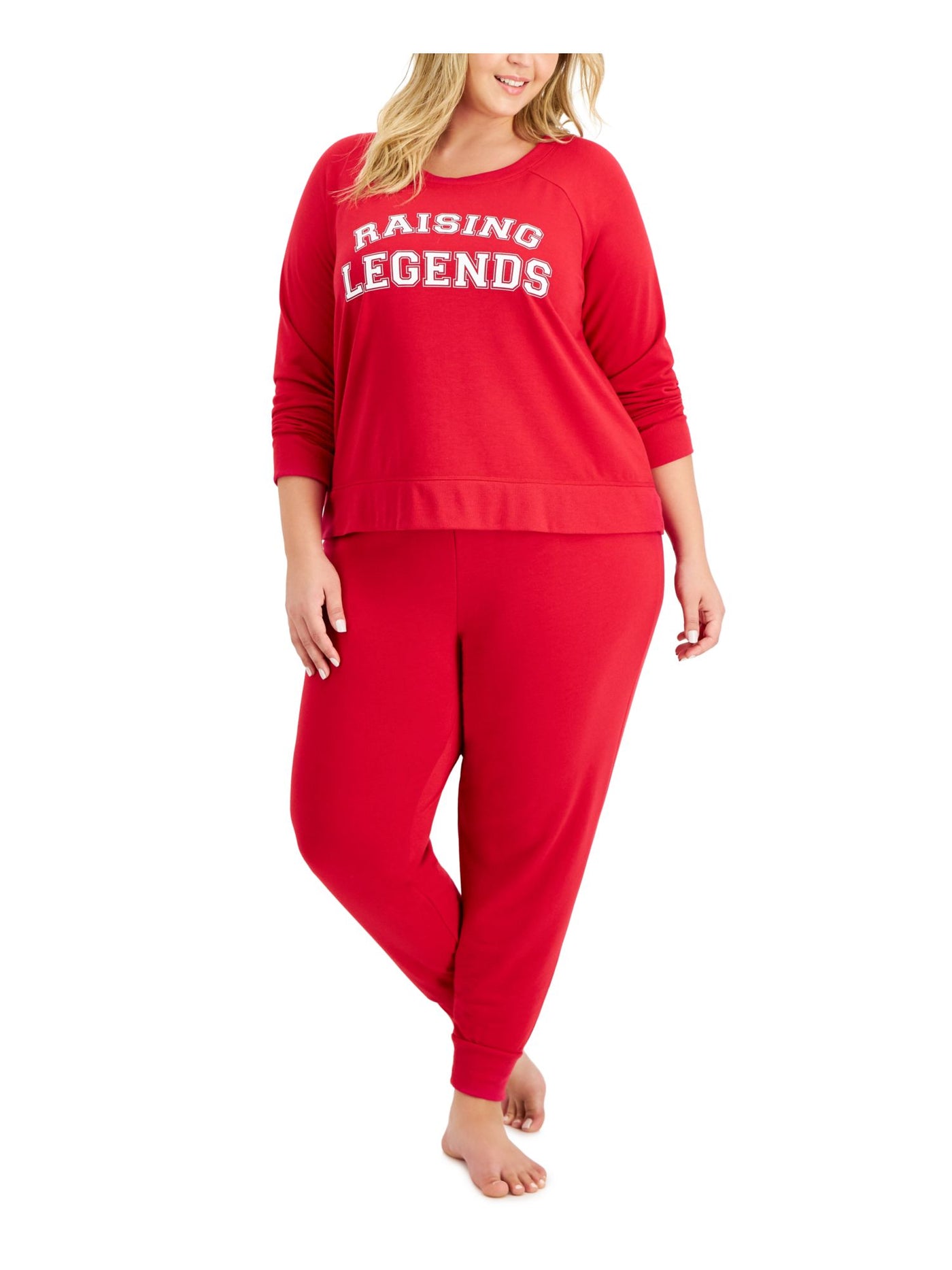 FAMILY PJs Womens Raising Legends Red Printed Elastic Band Long Sleeve T-Shirt Top Cuffed Pants Pajamas Plus 2X