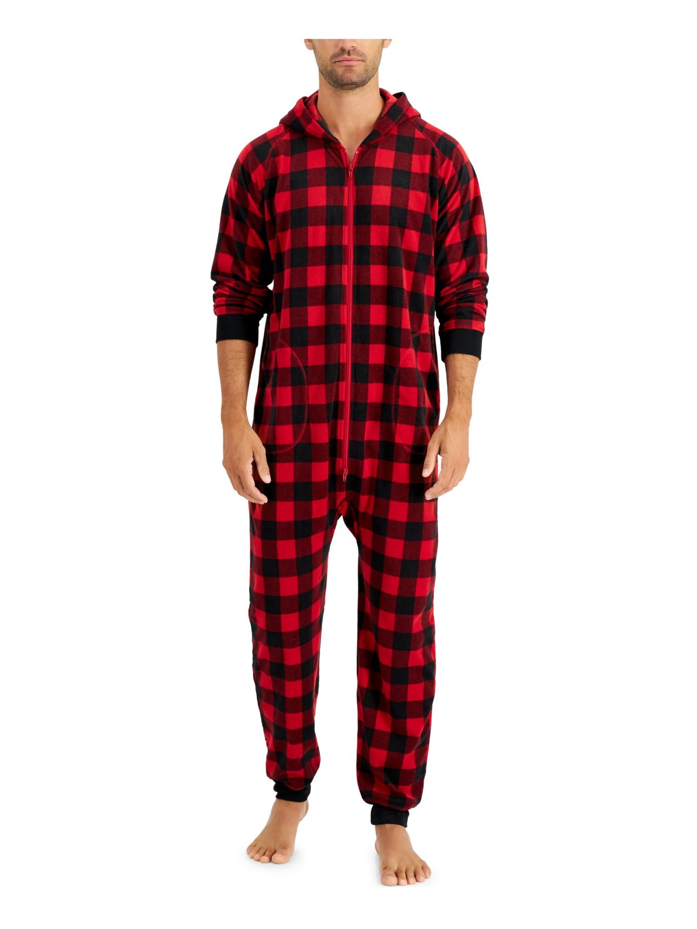 FAMILY PJs Intimates Red Rib-Knit Cuffs Check Holiday L