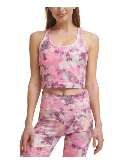 CALVIN KLEIN Womens Pink Moisture Wicking Racerback Cropped Quick Dry Stretch Printed Sleeveless Scoop Neck Active Wear Tank Top M