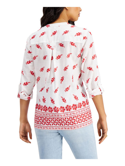 TOMMY HILFIGER Womens Roll-tab Sleeve Button Split Top