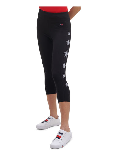 TOMMY HILFIGER SPORT Womens Black Stretch Pocketed Cropped Wide Stretch Waistband Active Wear High Waist Leggings S