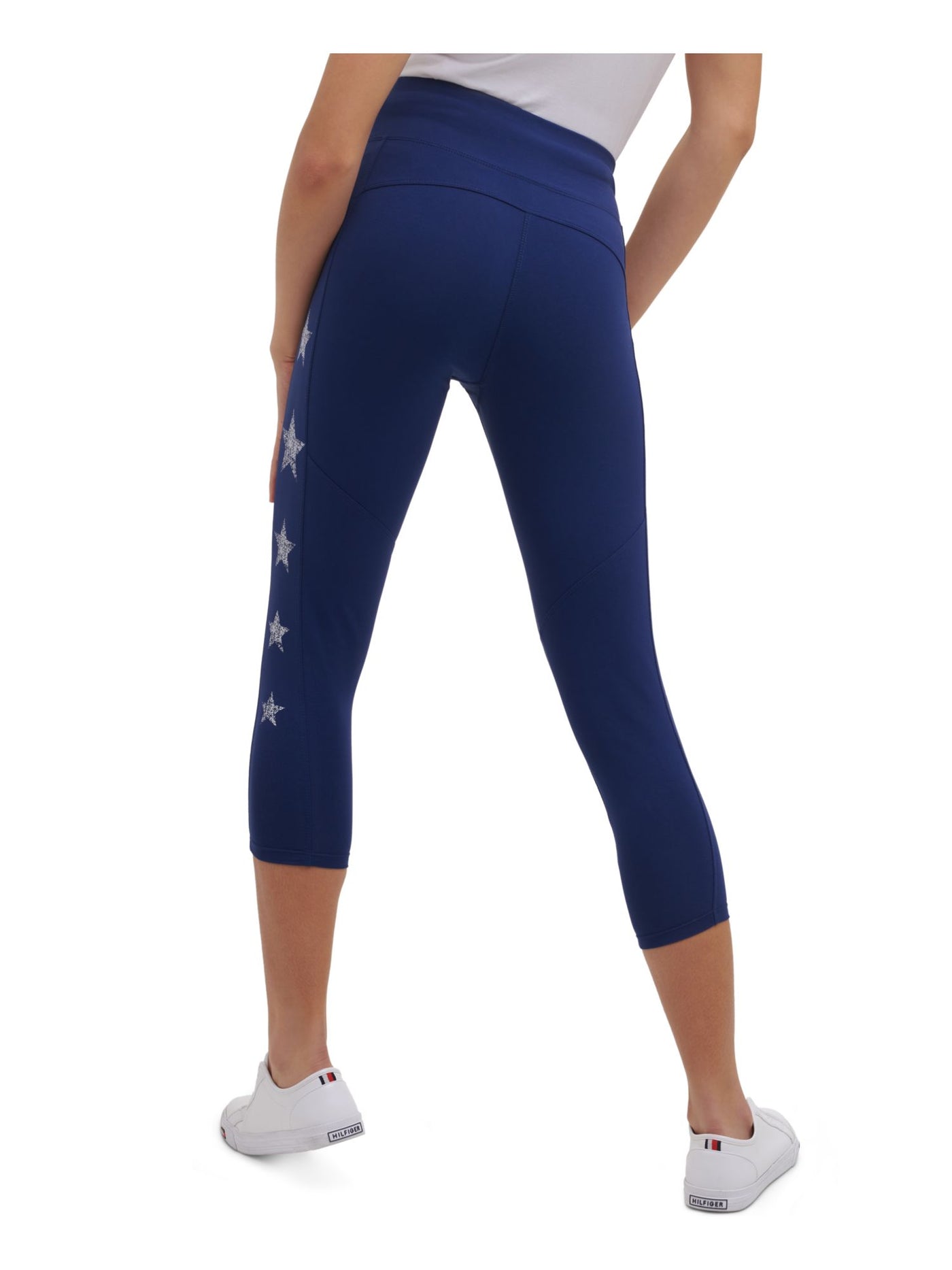 TOMMY HILFIGER Womens Blue Stretch Printed Active Wear High Waist Leggings S