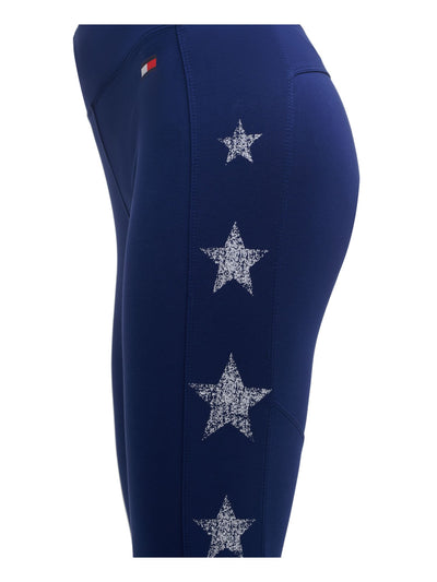 TOMMY HILFIGER SPORT Womens Navy Stretch Pocketed Printed Active Wear High Waist Leggings XS