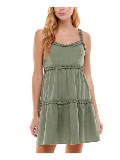 CRYSTAL DOLLS Womens Green Smocked Tiered Sleeveless Square Neck Short Evening Fit + Flare Dress XL